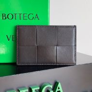 Bottega Veneta Cassette Credit Card Case Intreccio Calfskin Coffee