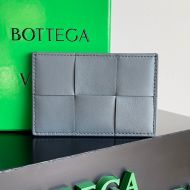 Bottega Veneta Cassette Credit Card Case Intreccio Calfskin Grey