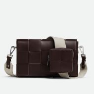 Bottega Veneta Cassette Crossbody Bag with Coin Pouch Intreccio Calfskin Coffee