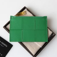 Bottega Veneta Cassette Zippered Card Case Intreccio Calfskin Green