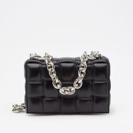 Bottega Veneta Chain Cassette Crossbody Bag Intreccio Lambskin Black/Silver