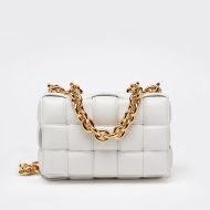 Bottega Veneta Chain Cassette Crossbody Bag Intreccio Lambskin White