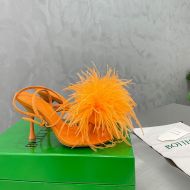 Bottega Veneta Dot Sandals Women Feather Leather with Ankle Strap Orange