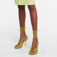 Bottega Veneta Dot Sandals Women Lambskin with Ankle Strap Lemon