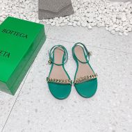 Bottega Veneta Dot Chain Flat Sandals Women Lambskin with Ankle Strap Green