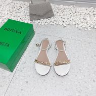 Bottega Veneta Dot Chain Flat Sandals Women Lambskin with Ankle Strap White