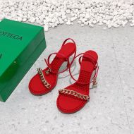 Bottega Veneta Dot Chain Sandals Women Lambskin with Ankle Strap Red