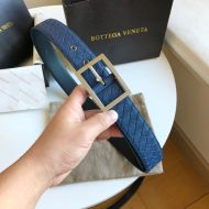 Bottega Veneta Intrecciato Belt Grained Calfskin with Pin Buckle Navy Blue