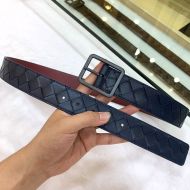 Bottega Veneta Intrecciato Reversible Belt Calfskin with Black Rectangular Buckle Navy Blue/Burgundy