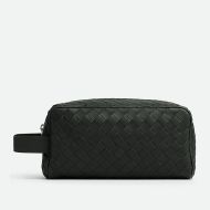 Bottega Veneta Intreccio Travel Pouch with Handle and Contrasted Interior Calfskin Black