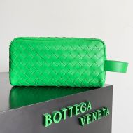 Bottega Veneta Intreccio Travel Pouch with Handle and Contrasted Interior Calfskin Green