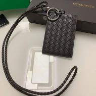 Bottega Veneta Intrecoci Badge Holder with Detachable Strap Lambskin Coffee