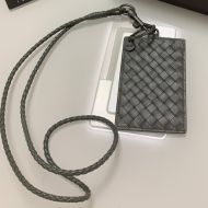 Bottega Veneta Intrecoci Badge Holder with Detachable Strap Lambskin Grey