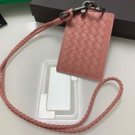 Bottega Veneta Intrecoci Badge Holder with Detachable Strap Lambskin Pink