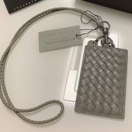 Bottega Veneta Intrecoci Badge Holder with Detachable Strap Lambskin Taupe