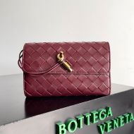 Bottega Veneta Large Andiamo Flap Bifold Wallet with Knot Intreccio Calfskin Burgundy