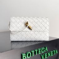 Bottega Veneta Large Andiamo Flap Bifold Wallet with Knot Intreccio Calfskin White