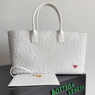 Bottega Veneta Large Cabat Tote with Woven Heart Shape Intreccio Lambskin White