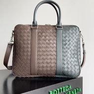 Bottega Veneta Large Intreccio Briefcase with Detachable Strap Calfskin Coffee/Grey