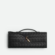 Bottega Veneta Long Andiamo Clutch with Handle and Signature Knot Intreccio Lambskin Black