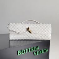 Bottega Veneta Long Andiamo Clutch with Handle and Signature Knot Intreccio Lambskin White