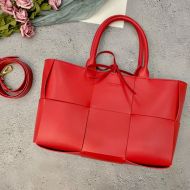 Bottega Veneta Medium Arco Tote Intreccio Calfskin Red