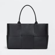 Bottega Veneta Medium Arco Tote Intreccio Grained Calfskin and Suede Black