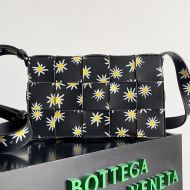 Bottega Veneta Medium Cassette Crossbody Bag with Irregular Daisy Print Intreccio Calfskin Black