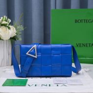 Bottega Veneta Medium Cassette Crossbody Bag with Triangle Buckle Intreccio Calfskin Blue