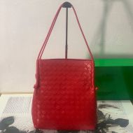 Bottega Veneta Medium Hobo Knot Shoulder Bag Intreccio Lambskin Red