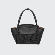 Bottega Veneta Mini Arco Top Handle Bag with Detachable Strap Intreccio Grained Calfskin Black