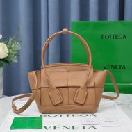 Bottega Veneta Mini Arco Top Handle Bag with Detachable Strap Intreccio Grained Calfskin Brown