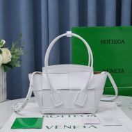 Bottega Veneta Mini Arco Top Handle Bag with Detachable Strap Intreccio Grained Calfskin White