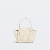 Bottega Veneta Mini Arco Top Handle Bag with Detachable Strap Intreccio Smooth Calfskin White