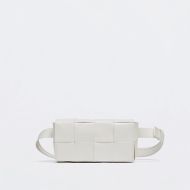 Bottega Veneta Mini Cassette Belt Bag Intreccio Smooth Calfskin White