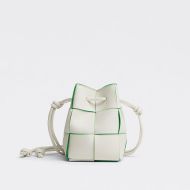 Bottega Veneta Mini Cassette Bucket Bag Intreccio Grained Calfskin White/Green