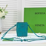 Bottega Veneta Mini Cassette Bucket Bag Intreccio Lambskin Blue