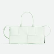 Bottega Veneta Mini East-West Arco Tote with Detachable Strap Intreccio Lambskin White