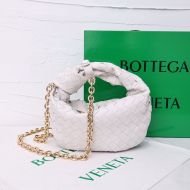 Bottega Veneta Mini Jodie Wristlet Handbag with Chain Intreccio Calfskin Beige