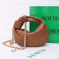 Bottega Veneta Mini Jodie Wristlet Handbag with Chain Intreccio Calfskin Caramel