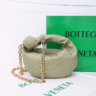 Bottega Veneta Mini Jodie Wristlet Handbag with Chain Intreccio Calfskin Olive