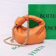 Bottega Veneta Mini Jodie Wristlet Handbag with Chain Intreccio Calfskin Orange