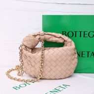 Bottega Veneta Mini Jodie Wristlet Handbag with Chain Intreccio Calfskin Pink