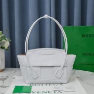 Bottega Veneta Small Arco Top Handle Bag Intreccio Grained Calfskin White