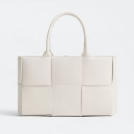 Bottega Veneta Small Arco Tote Intreccio Grained Calfskin and Suede White