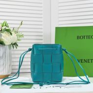 Bottega Veneta Small Cassette Bucket Bag Intreccio Lambskin Blue