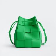 Bottega Veneta Small Cassette Bucket Bag Intreccio Lambskin Green