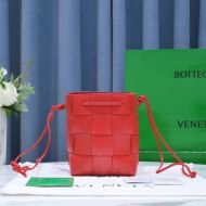 Bottega Veneta Small Cassette Bucket Bag Intreccio Lambskin Red