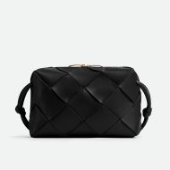 Bottega Veneta Small Cassette Camera Bag Intreccio Lambskin Black