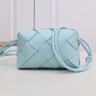 Bottega Veneta Small Cassette Camera Bag Intreccio Lambskin Sky Blue